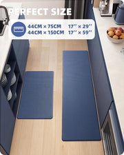 Tappeto da cucina, set di tappetini antiscivolo lavabile, (44 x 75 cm + 44 x 150 cm, Blu)