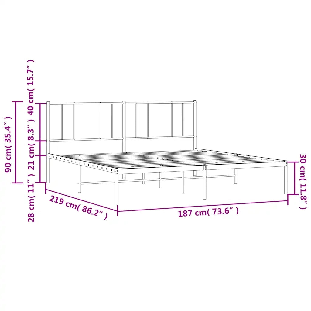 Letto matrimoniale | Letto per adulti | Giroletto con Testiera Metallo Bianco 183x213 cm