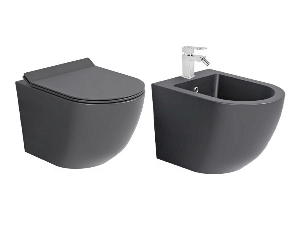 Sanitari Sospesi Wc Bidet Copriwater Sof Close Grigio Opaco Bent
