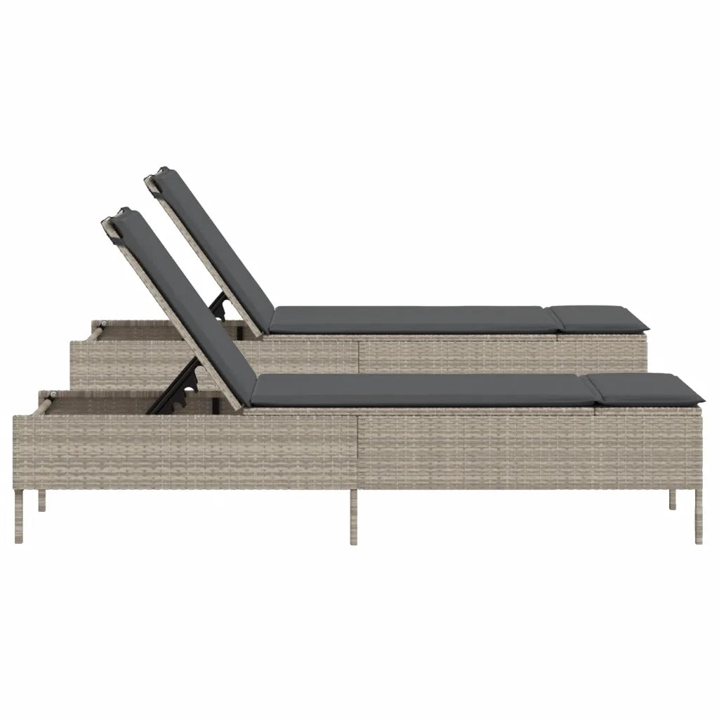 Lettino Prendisole | Sdraio da giardino | Lettino da sole 2 pz con Cuscini Grigio Chiaro in Polyrattan