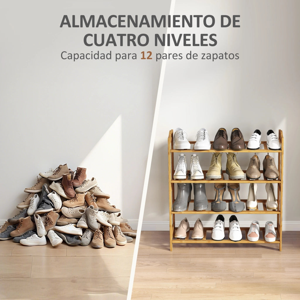 Scarpiera in Bambu' per 12 Paia di Scarpe ¨C zephmum ¨C 67.5x24.7x72 cm Colore Naturale