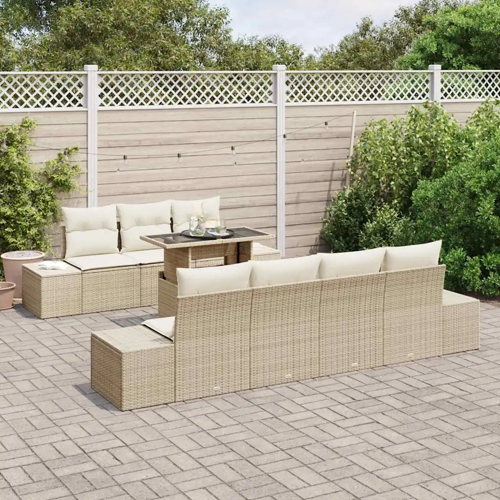 Set Divano da Giardino con cuscino 8 pcs Beige e Crema