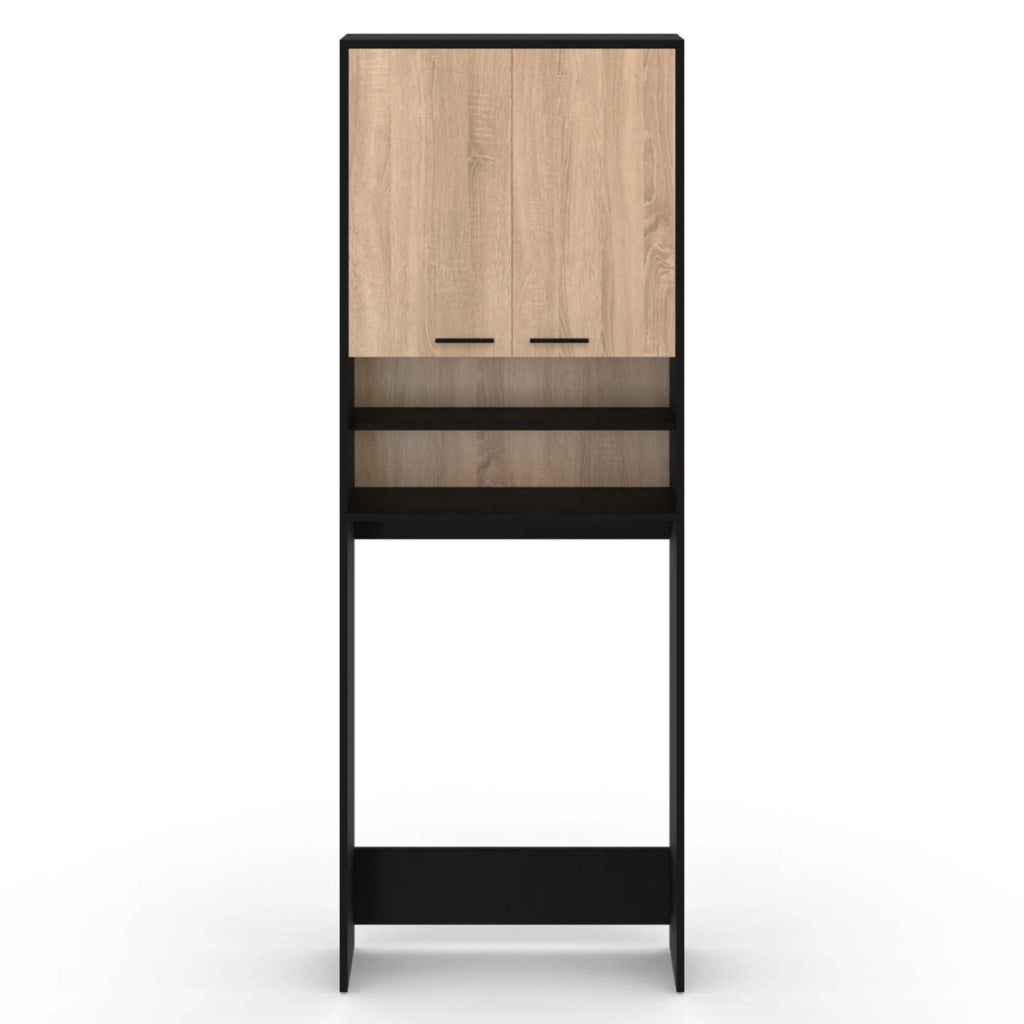IDMarket - Scaffalatura WALLIS nera e in faggio per lavatrice e piano WC