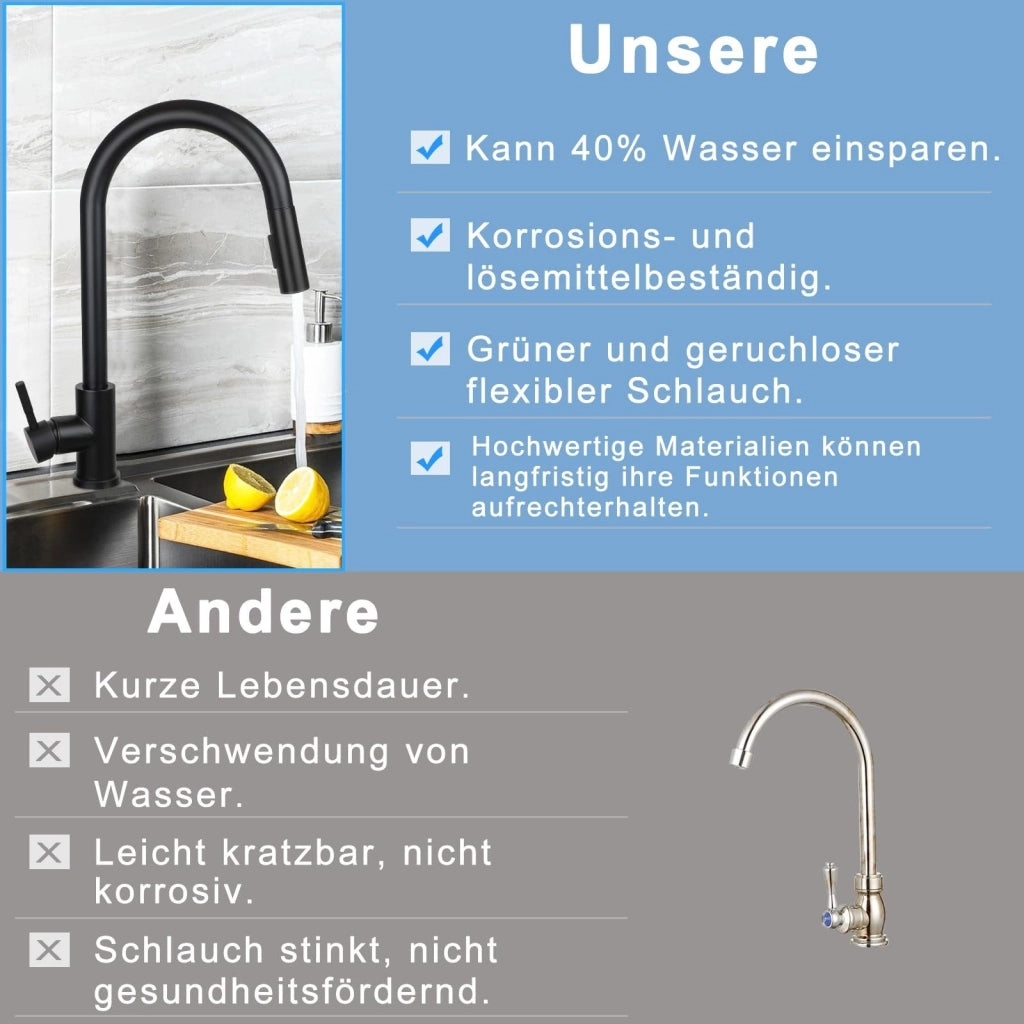 ZMH Miscelatore in acciaio inox nero con doccia estraibile a 360° e 2 getti