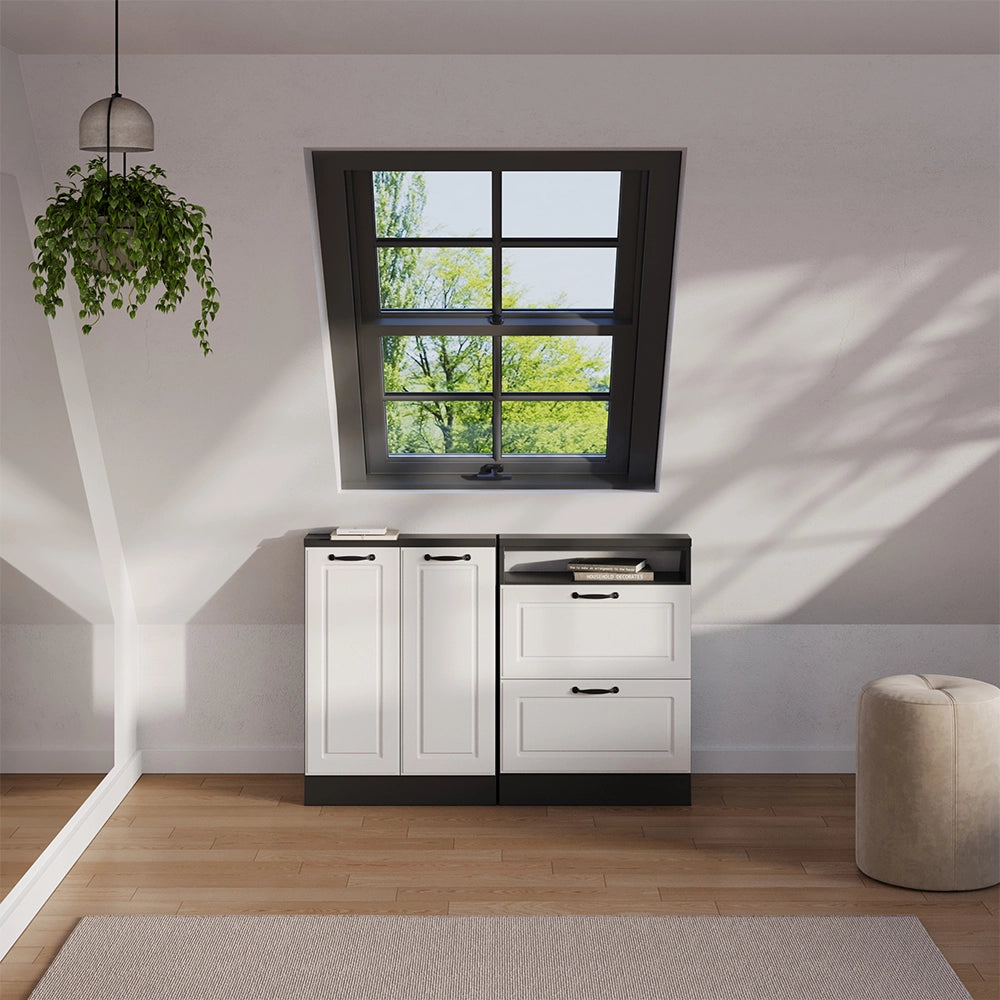 Set di mobili sottotetto Rion Bianco rustico/Antracite Set di 2 Vicco