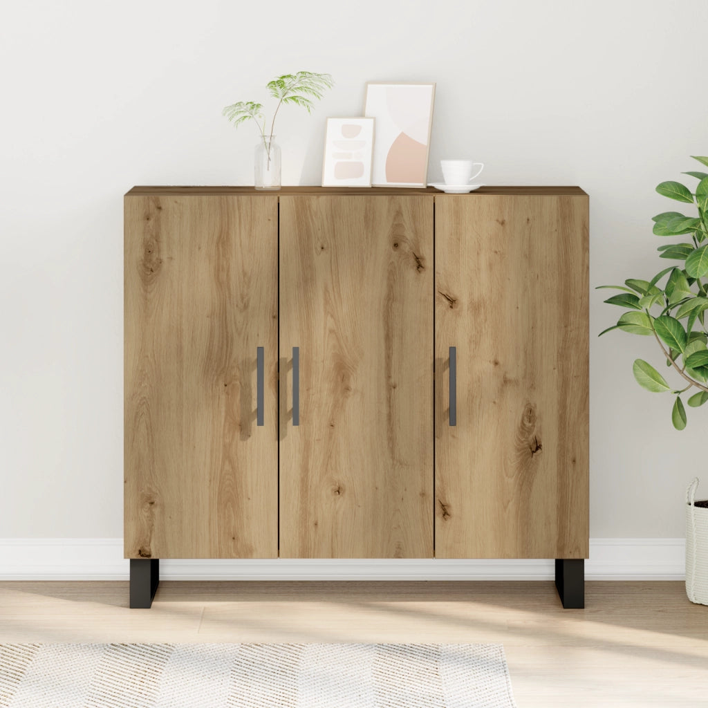 Credenza con 3 Ante Rovere Artigianale 90x34x80 cm Legno Ingegnerizzato