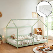 Letto Piazza e Mezza Hesel per Cameretta Forma di Casetta con Materasso 120 x 200 cm Menta Verde [en.casa]