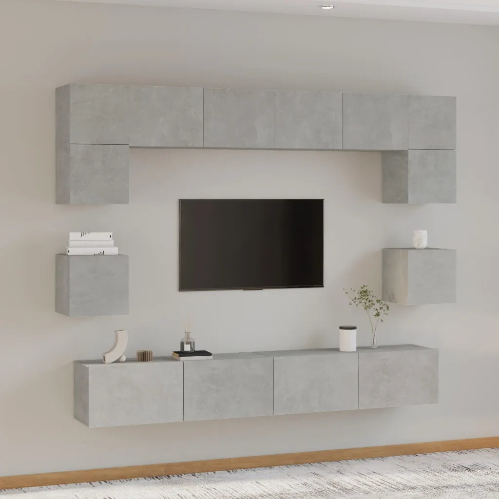 Set Mobili Porta TV 8pz-Set di 8 Credenza per TV Grigio Cemento in Legno Multistrato 295897