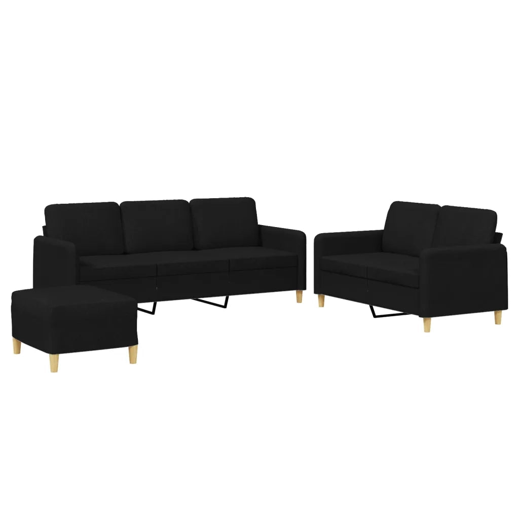 Set di Divani 3 pz con Cuscini Nero in Tessuto 3202130