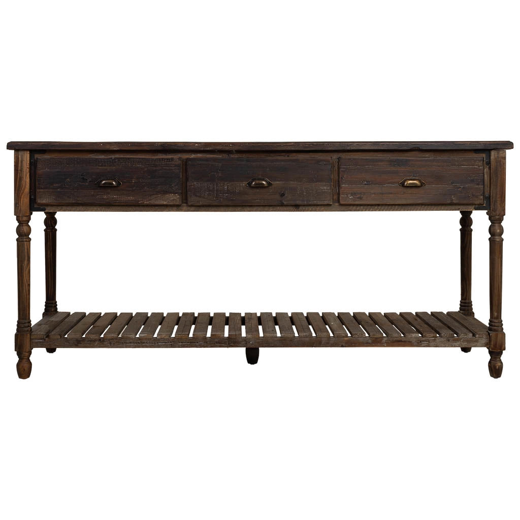 Mobile da ingresso in legno invecchiato con 3 cassetti e 1 ripiano 184,5x50x86,8
