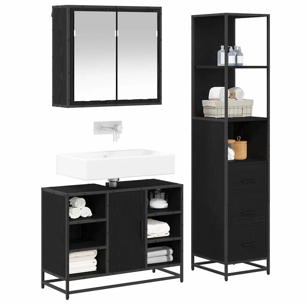 Set di mobili per il bagno 3 pcs Rovere Nero Legno multistrato 3402422