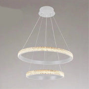 Trade Shop - Lampadario Sospensione Led 60 W 2 Cerchi Anelli Cristallo Telecomando Bianco 31951 -