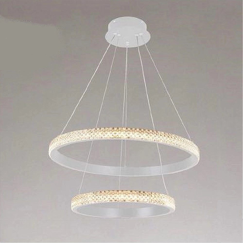 Trade Shop - Lampadario Sospensione Led 60 W 2 Cerchi Anelli Cristallo Telecomando Bianco 31951 -