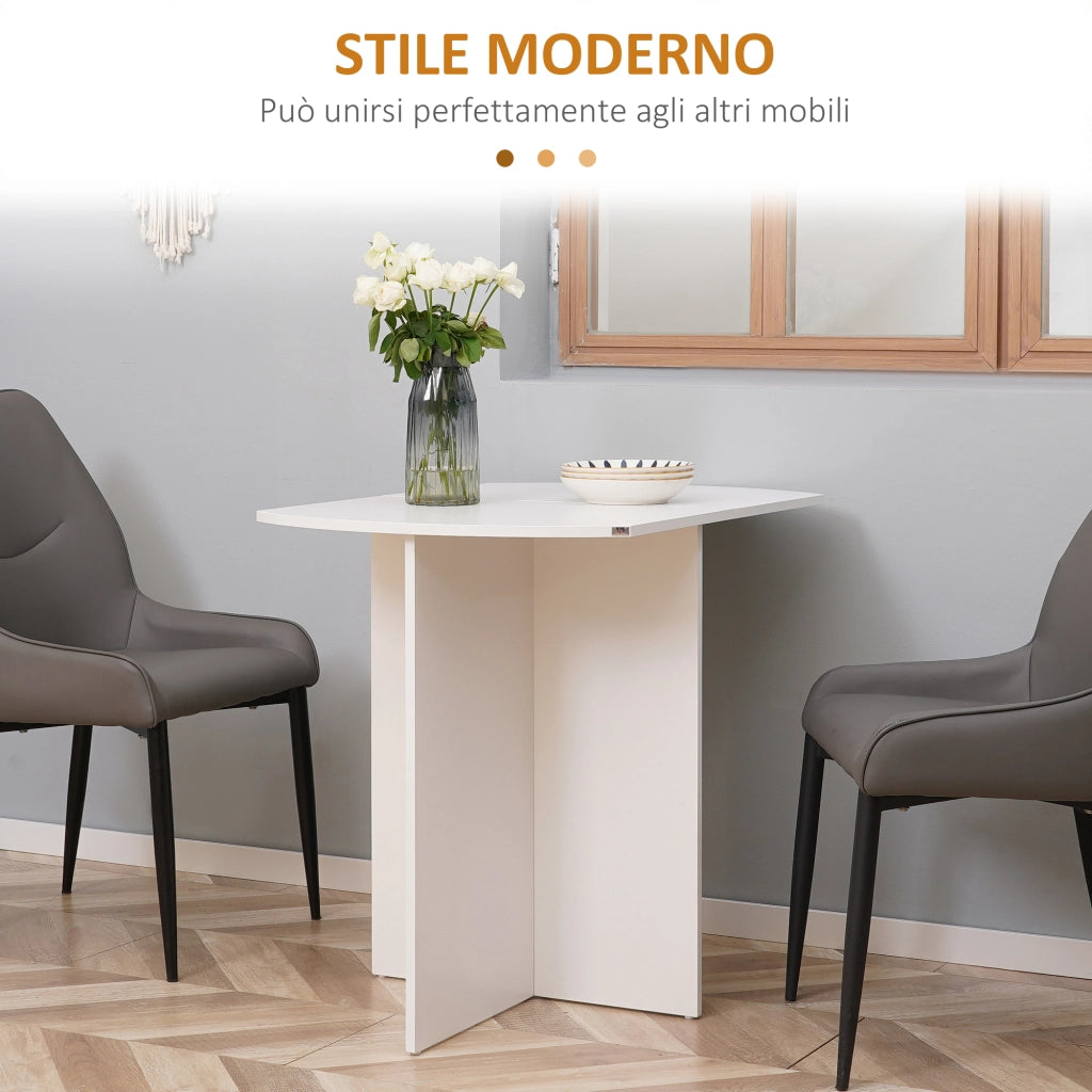Tavolo da Pranzo Pieghevole Salvaspazio in Legno, 90x60x74cm, Bianco