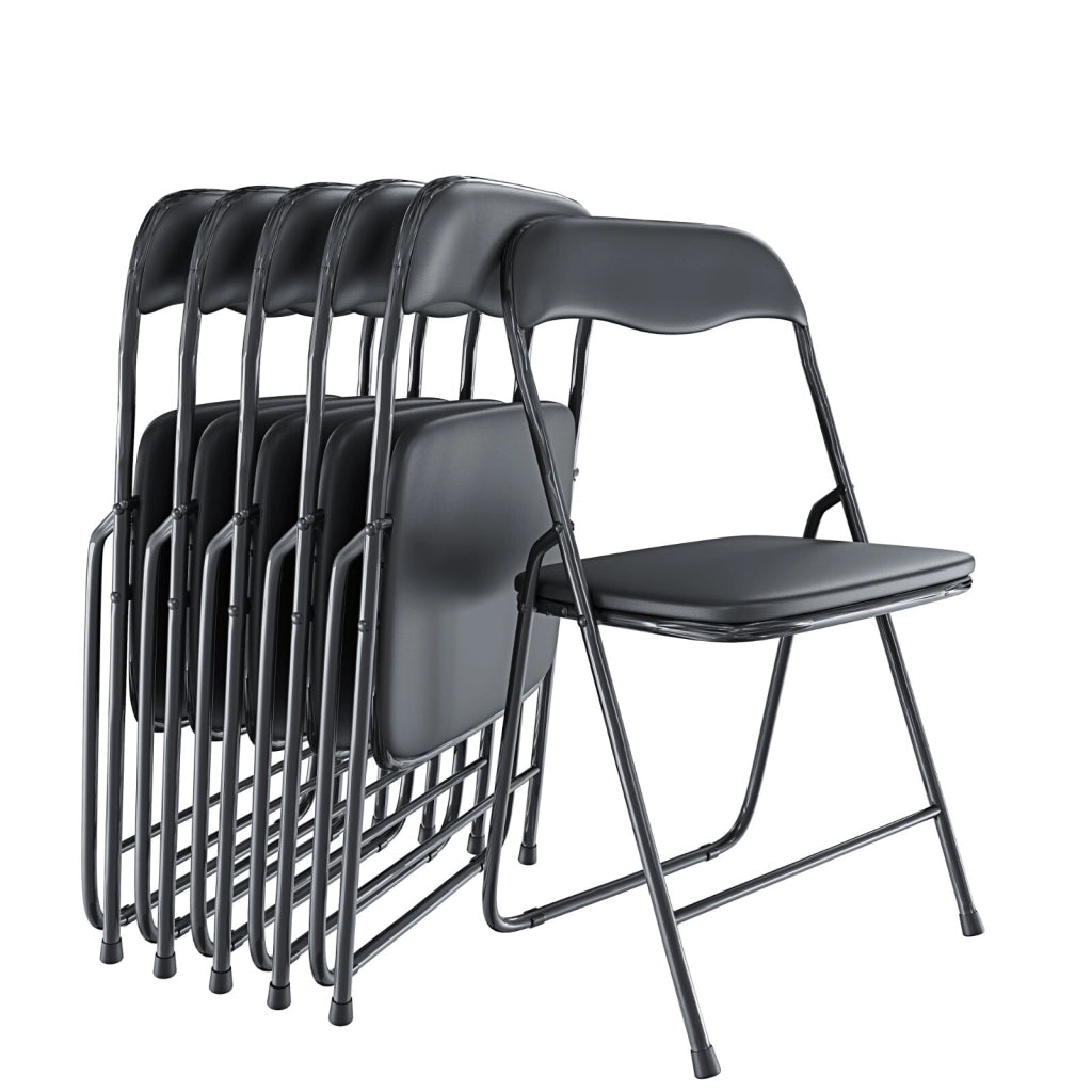Set da 6 Sedia Pieghevole Slim Opaca in Metallo Sedie Salvaspazio per Ufficio Casa Campeggio Salotto Cucina In Ecopelle con Comoda Seduta Imbottita 78 x 44 x 44 cm (Nero)