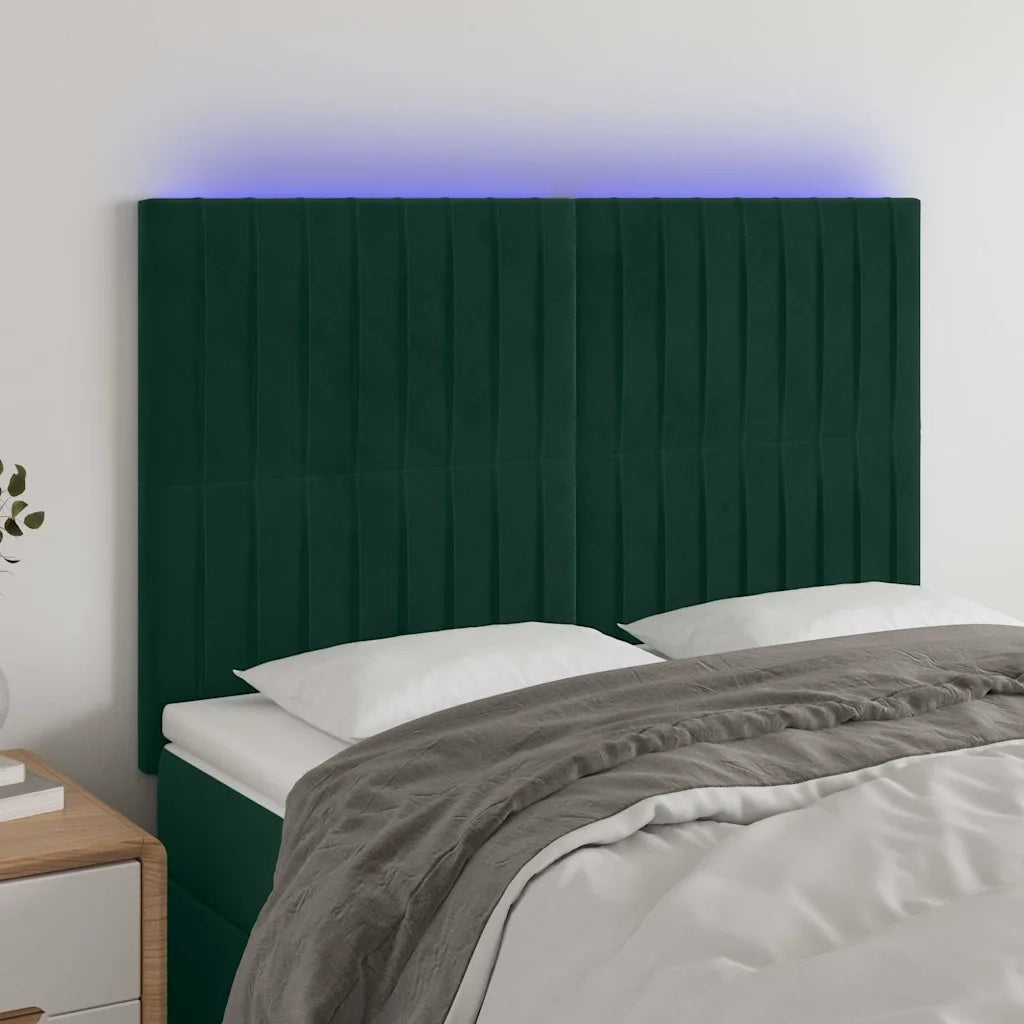 Testiera | Testata a LED Verde Scuro 144x5x118/128cm in Velluto