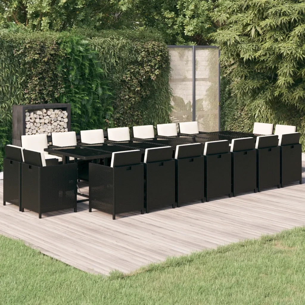 Set da Pranzo per Giardino 19 pz con Cuscini in Polyrattan Nero 3095640