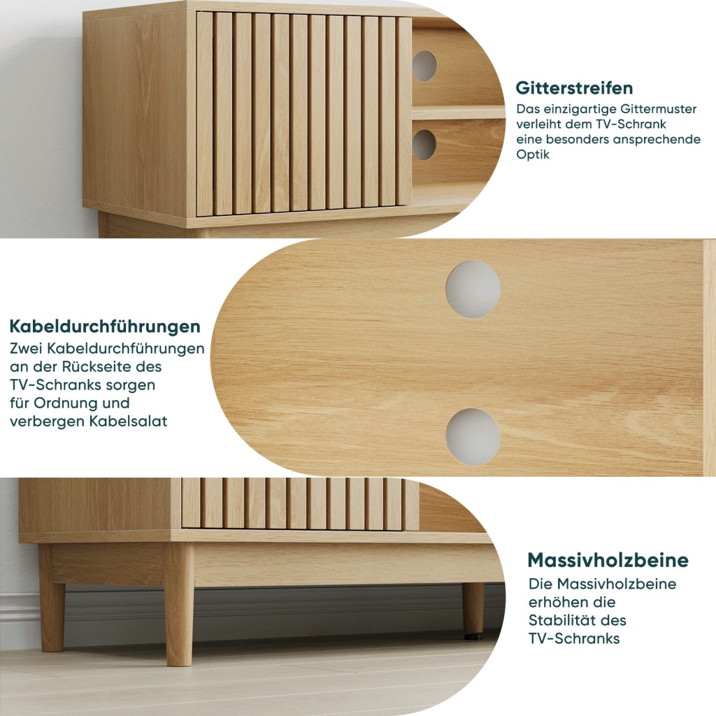 Mobile TV con Vano Contenitore Mid-Century ¨C MINIMAL ¨C Rovere, 140 cm, per TV 55/65 Pollici