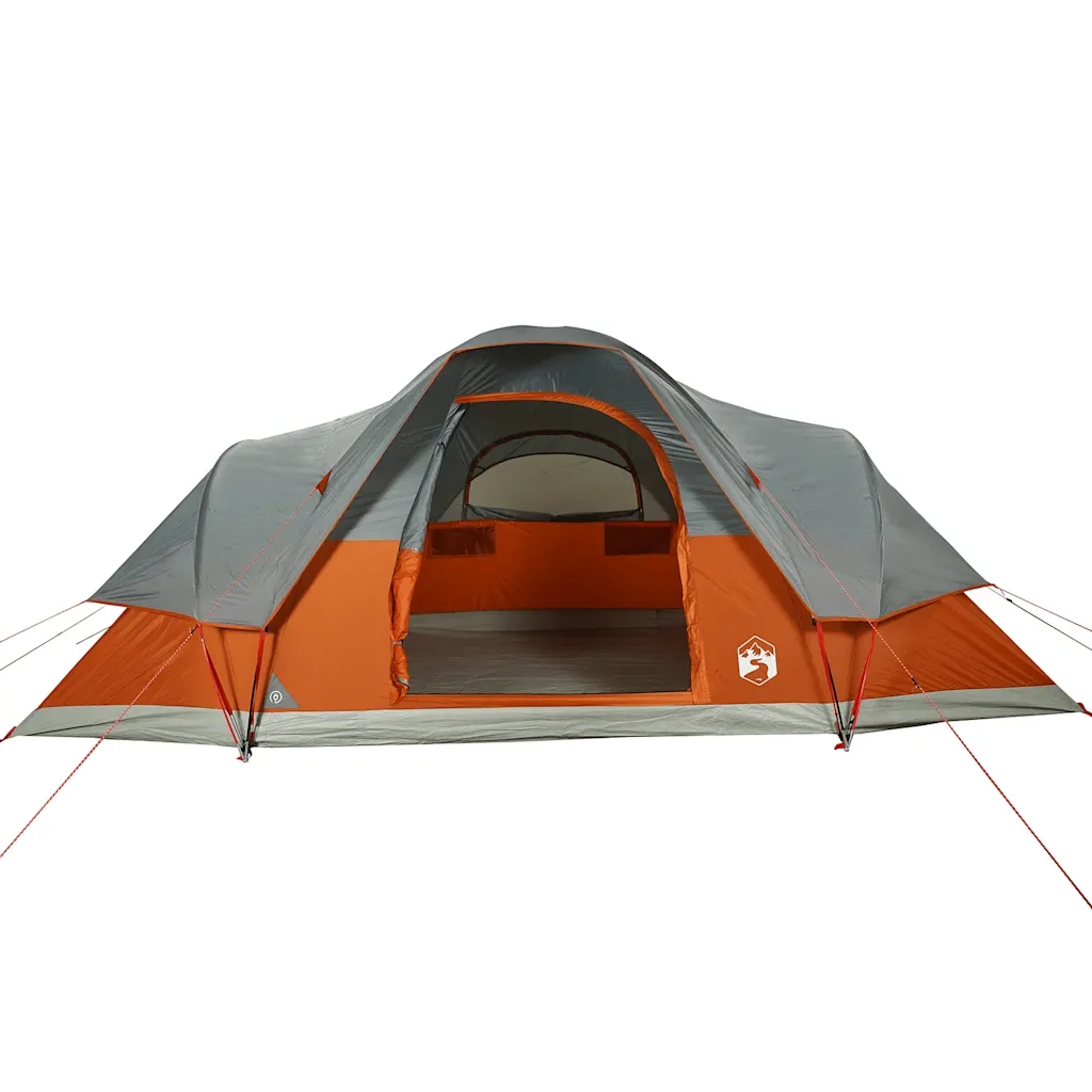Tenda Familiare a Cupola 9 Persone-Tenda da campeggio Arancione Impermeabile