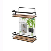 Mensola Rettangolare per Bagno in Acciaio Colore Nero Opaco 2 ripiani Bambù 26,5x10x36H cm