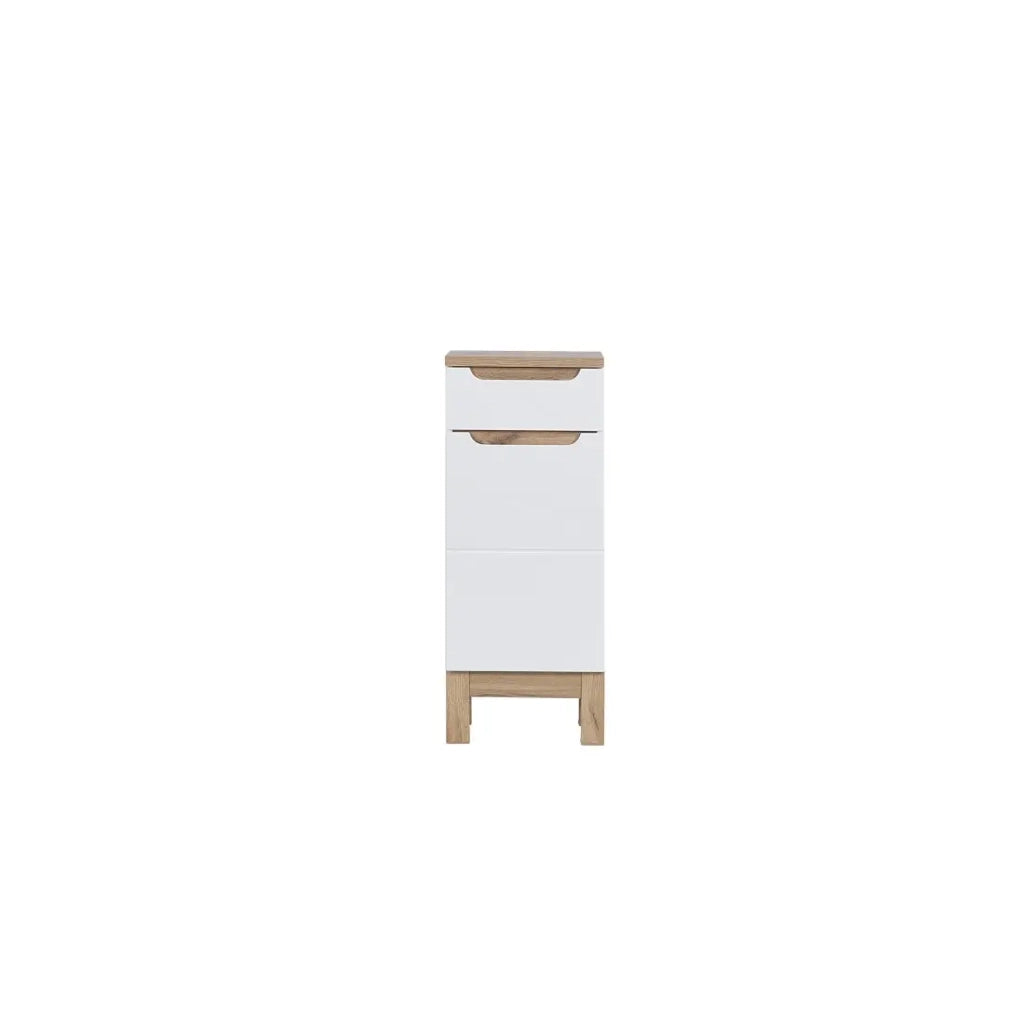 Mobile bagno ERMANO – Rovere chiaro e bianco lucido – 35x86 cm – 1 porta – Da posizionare