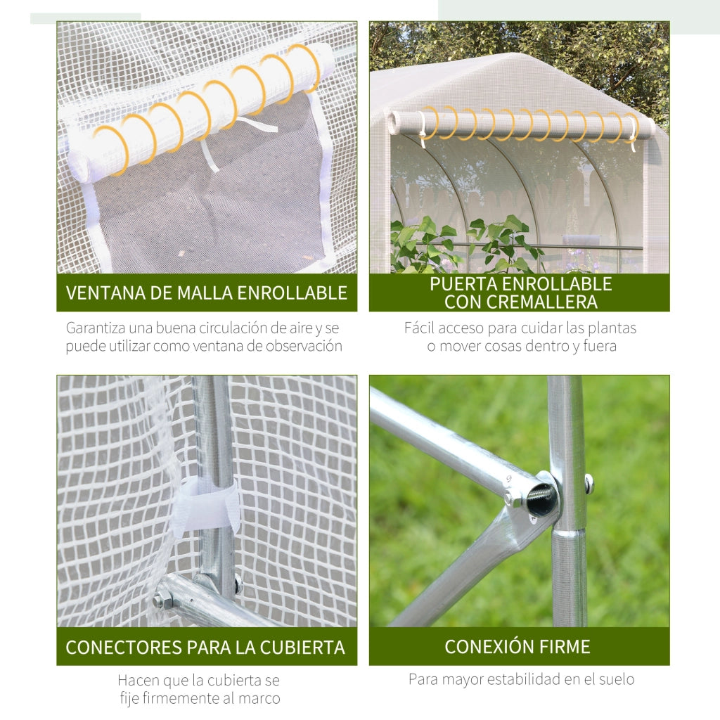 Serra da Giardino Tunnel 6x3x2 m ¨C zephmum ¨C 12 Finestre e Porta con Zip, Metallo, Bianco