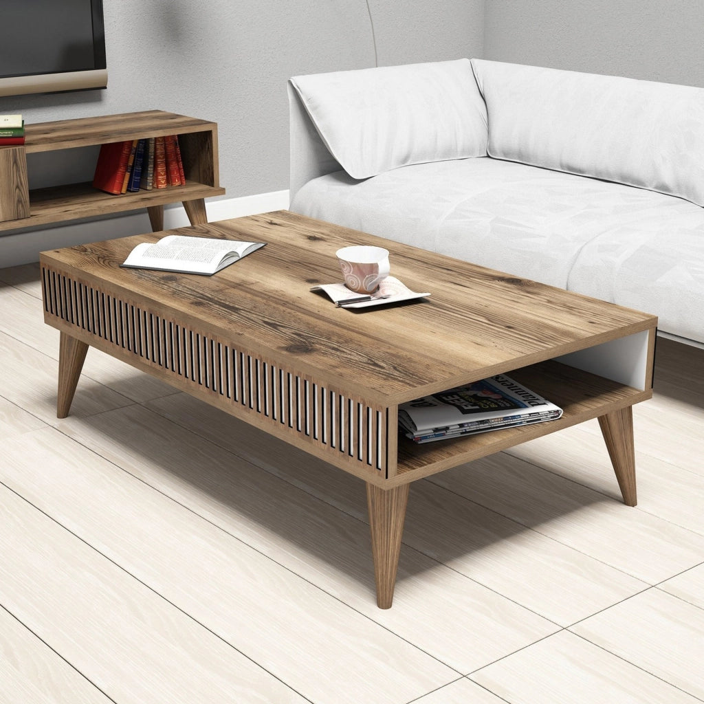 Sangiano, Tavolino da Salotto con Piedini, 105x60x35h cm Marrone Noce