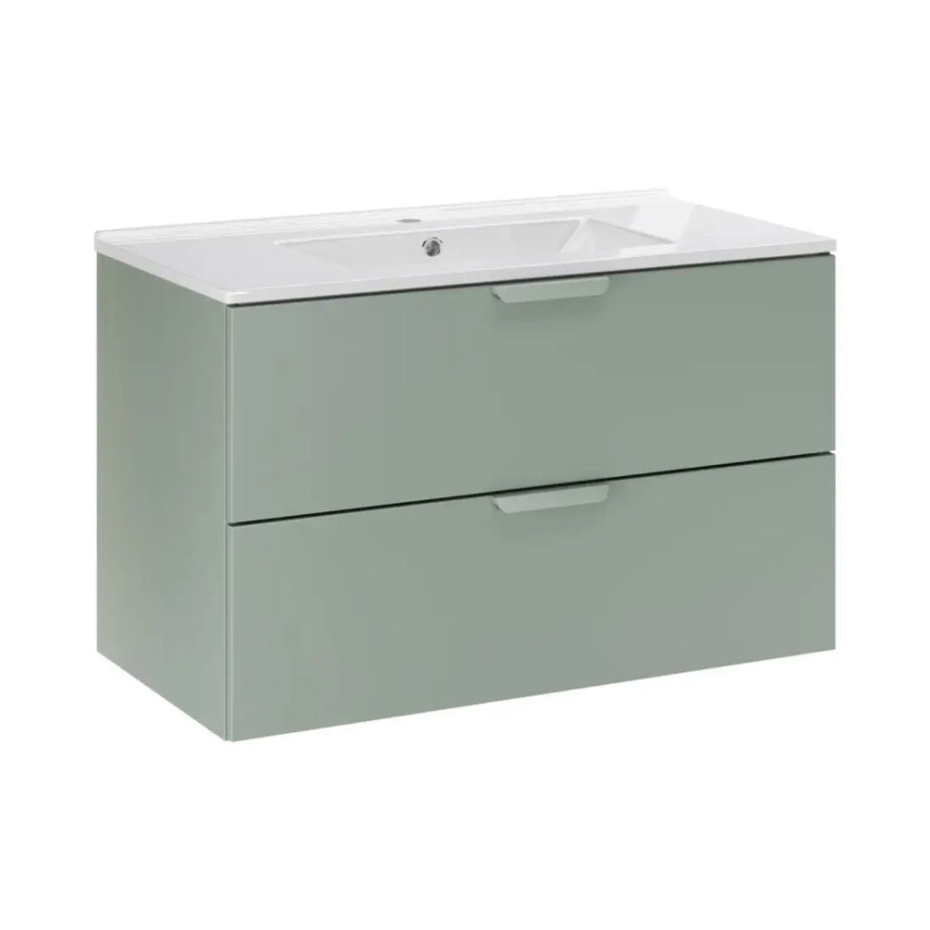 Set bagno sospeso OSTER 80cm: mobile sottolavabo con cassetti verde salvia + lavabo incassato bianco