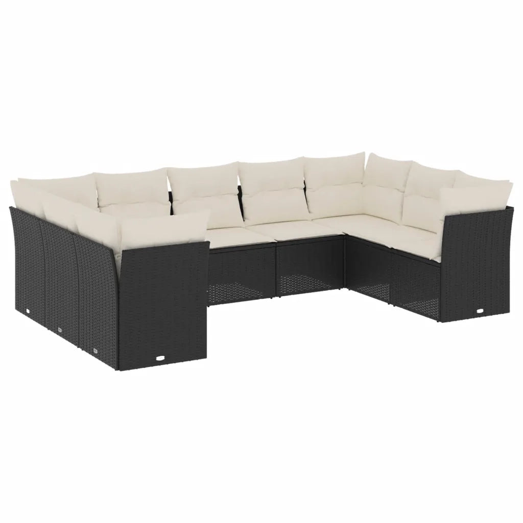 Set Divani da Giardino 9 pz con Cuscini Nero in Polyrattan 3249965