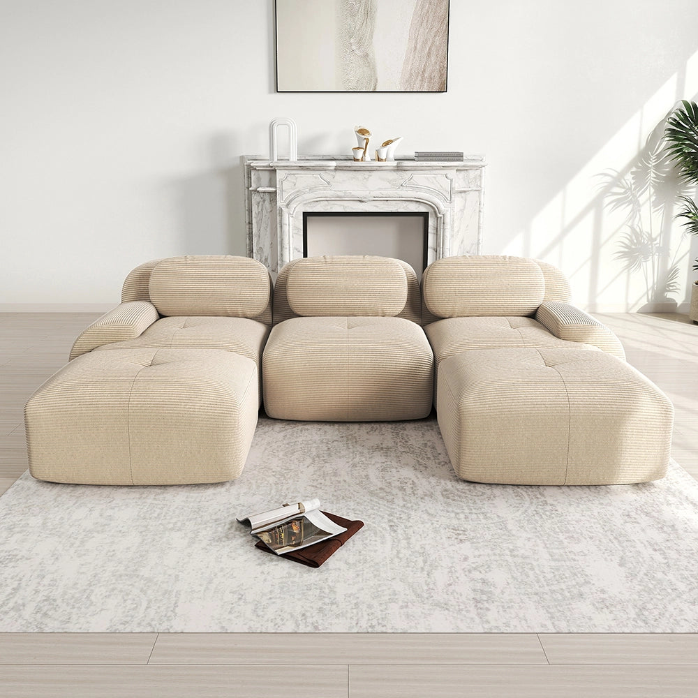 Divano a U in velluto premium - Xylo - Senza montaggio, antiscivolo, braccioli XL, 32D, beige