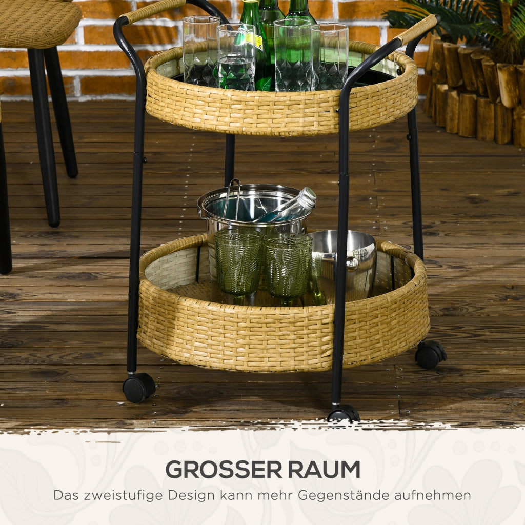 Carrello da bar per esterno ¨C zephmum ¨C 2 ripiani, polyrattan, metallo, giallo, ¦µ50x66 cm