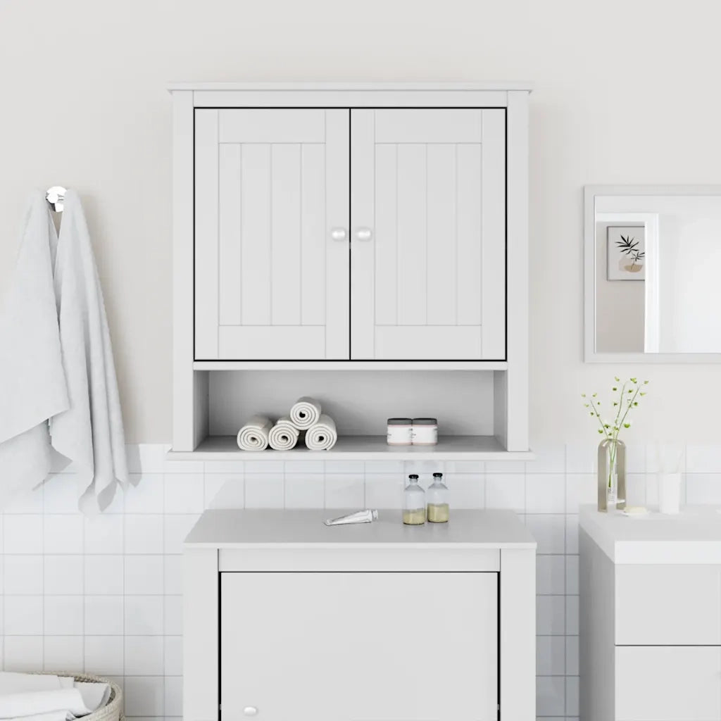 Mobile Bagno | Armadio da bagno a Muro BERG Bianco 69,5x27x71,5cm Legno Massello