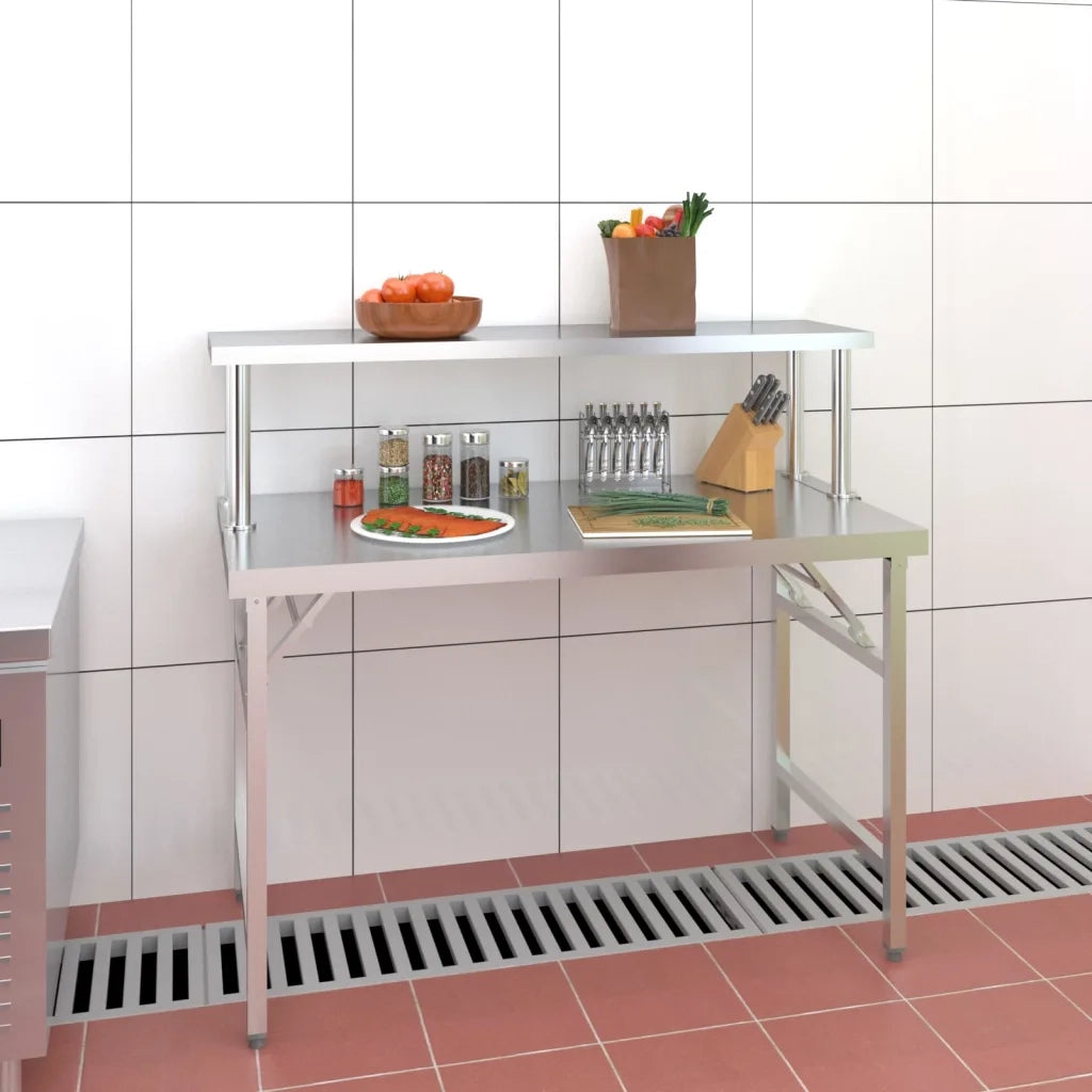 Tavolo Lavoro Cucina con Ripiano 120x60x115 cm Acciaio Inox CFW4394125