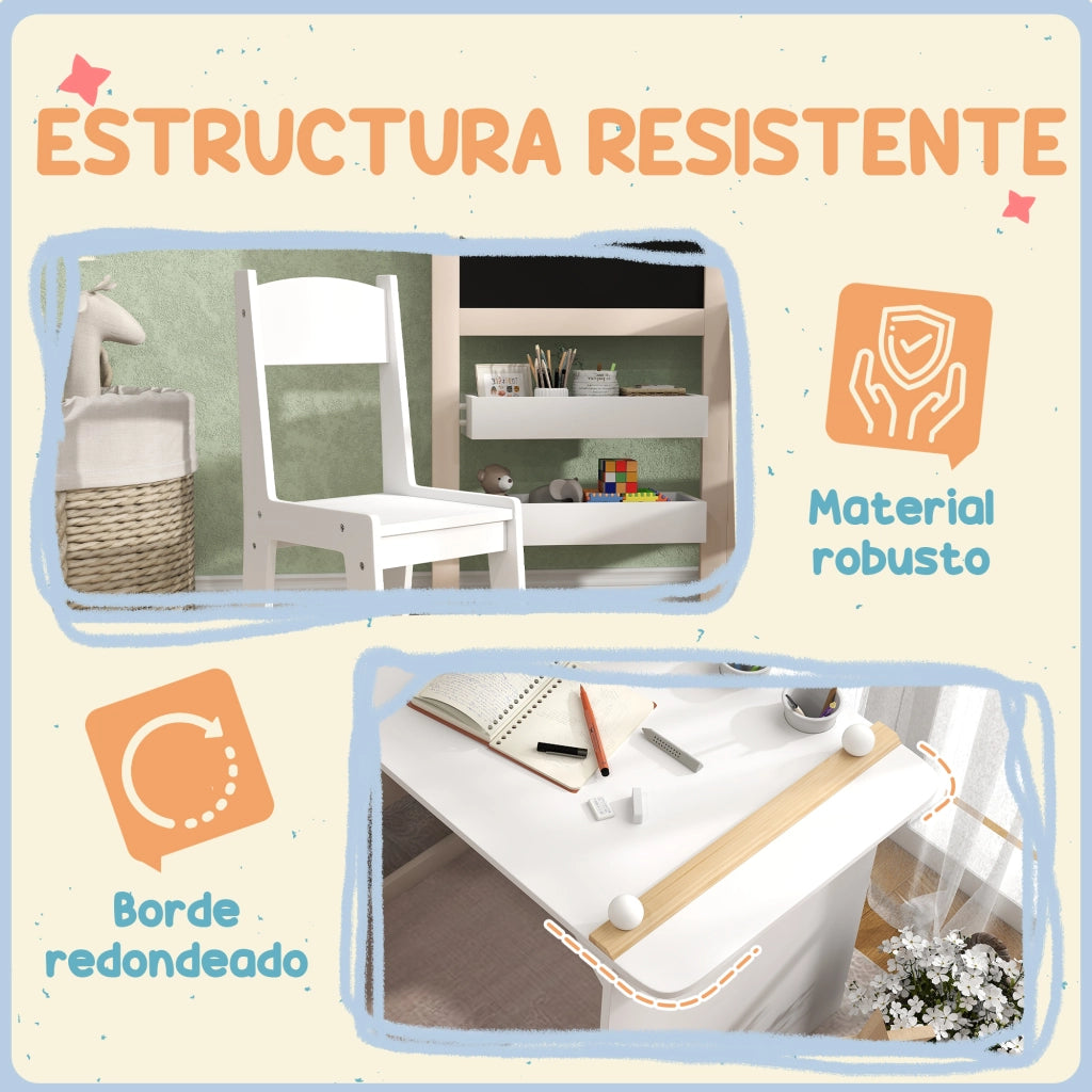 Tavolo per bambini con sedia e cavalletto pieghevole ¨C Minimal ¨C Bianco