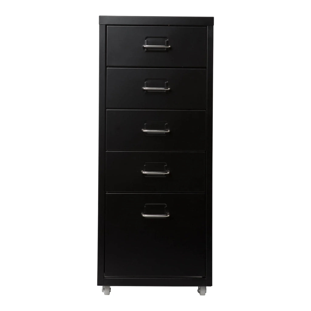 Cassettiera per ufficio mobile portadocumenti raccoglitori e materiale per ufficio su ruote con 5 cassetti 69 x 28 x 41 cm nero 03_0006330