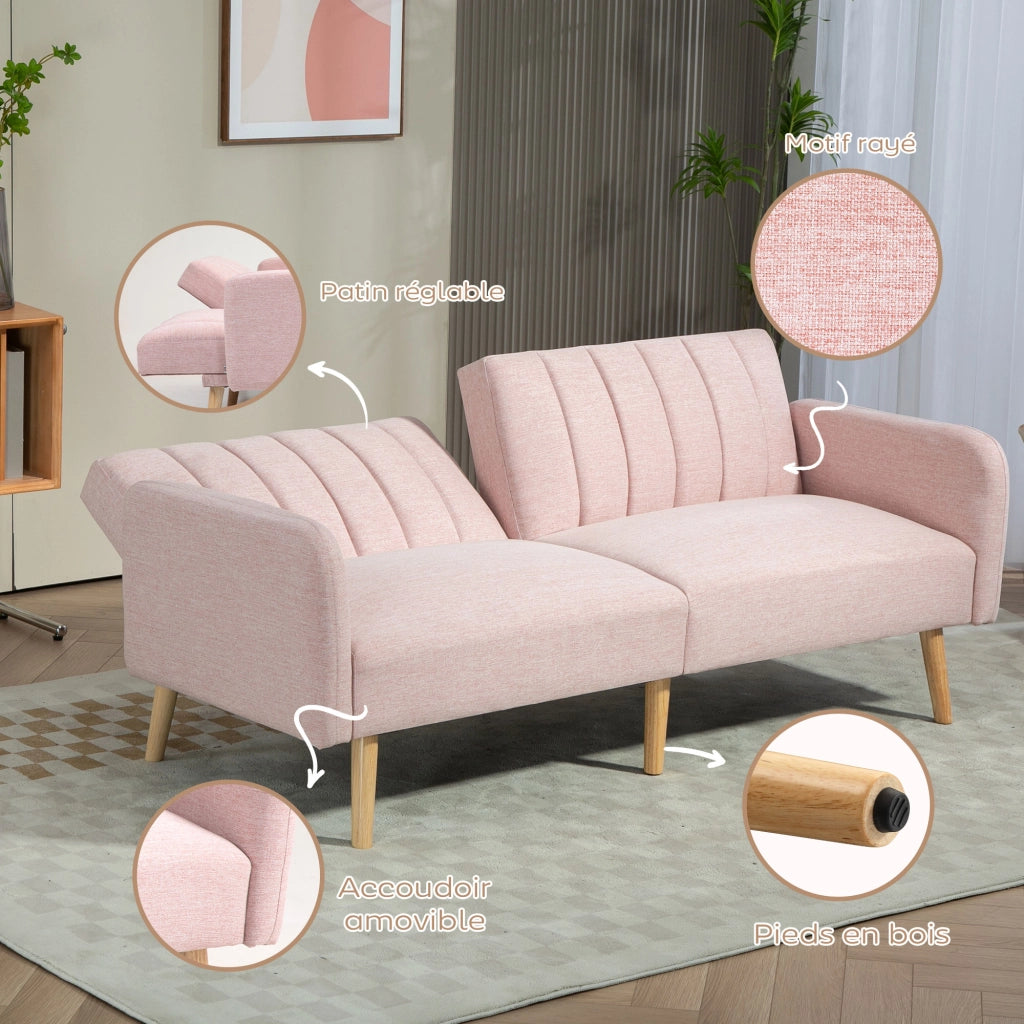 Divano Letto 2 Posti ¨C Minimal ¨C Tessuto Rosa