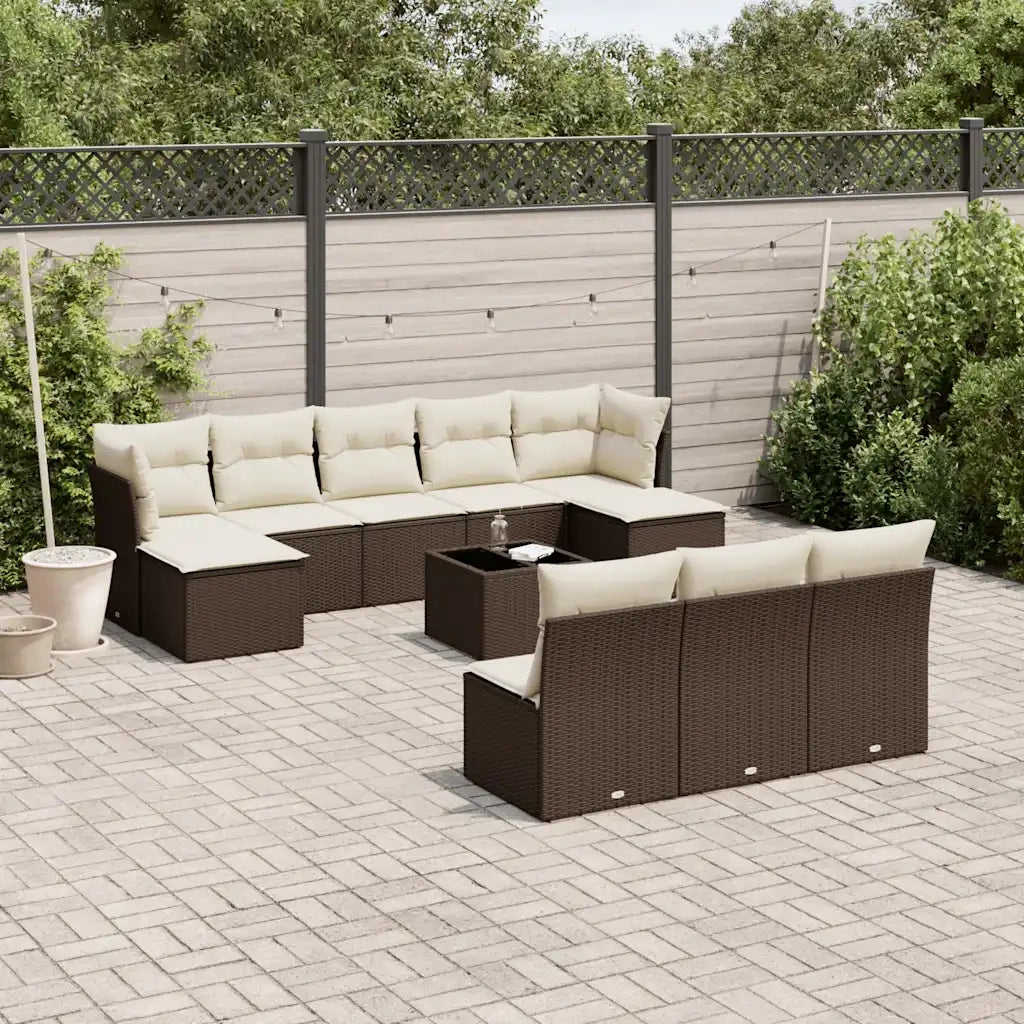Set Divani da Giardino 11 pz con Cuscini Polyrattan Marrone 3250142