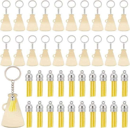 50 pezzi di appoggio chiave acrilico bianco con megafono 131 cm - diffusore di suono dorato - appoggio chiave con pennello in finta pelle - kit di accessori