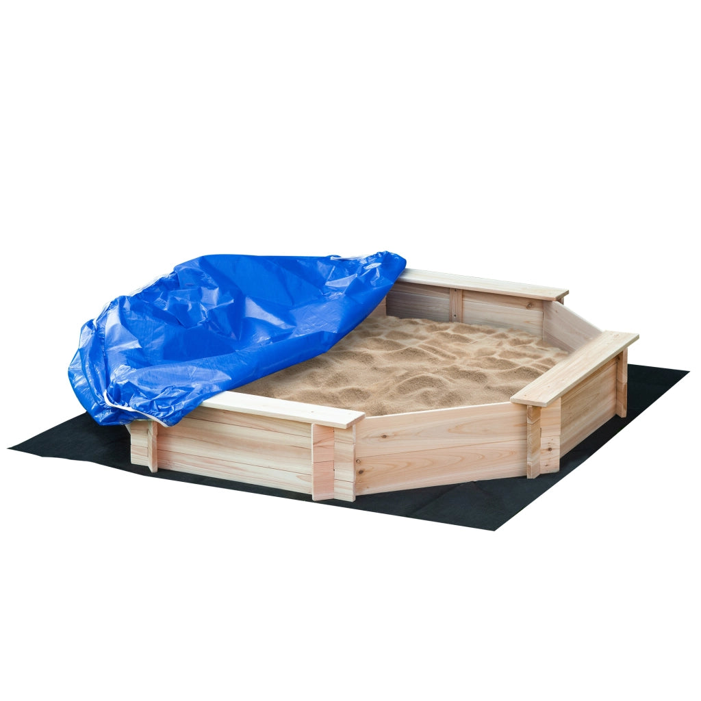Sandbox Ottagonale in Legno ¨C zephmum ¨C 139.5x139.5x21.5 cm con Bache e Tappeto