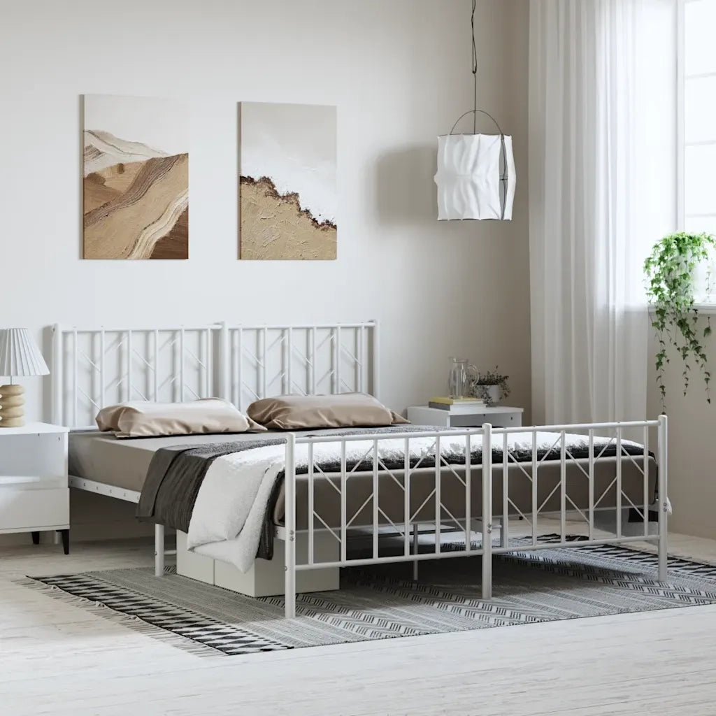 Giroletto con Testiera e Pediera Metallo Bianco 193x203 cm 374510