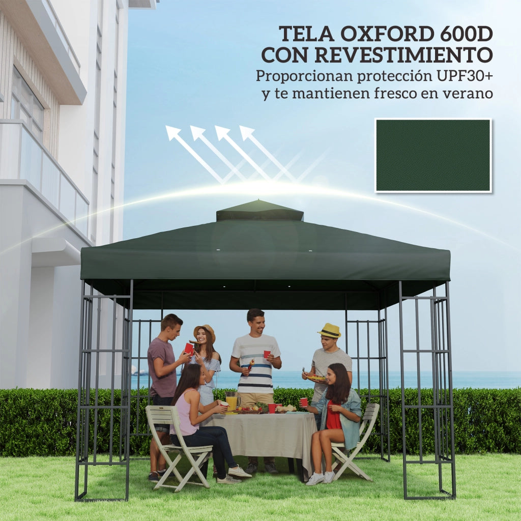 Toldo da Giardino 3x3 m ¨C zephmum ¨C Verde, Doppio Tetto, UPF30+