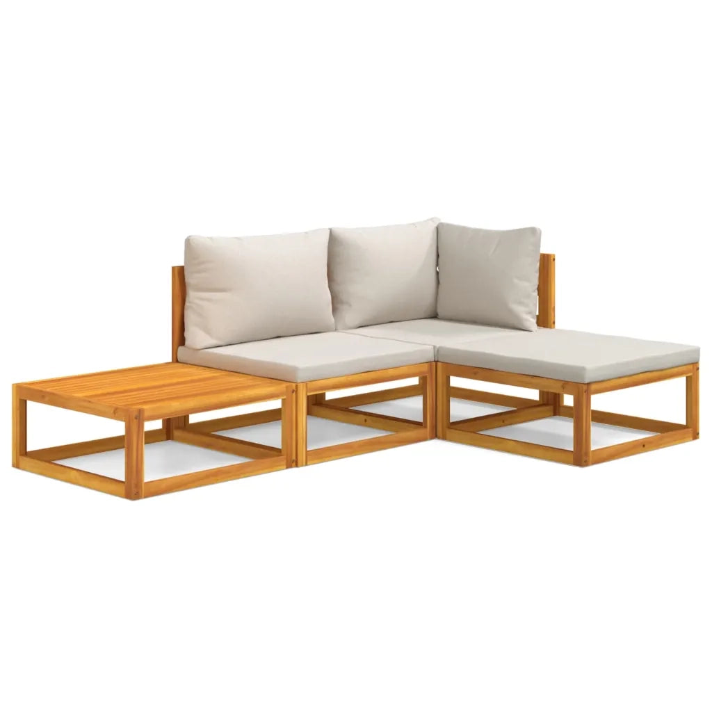 Set Salotto Giardino 4pz Cuscini Grigio Chiaro Legno Massello 3155277