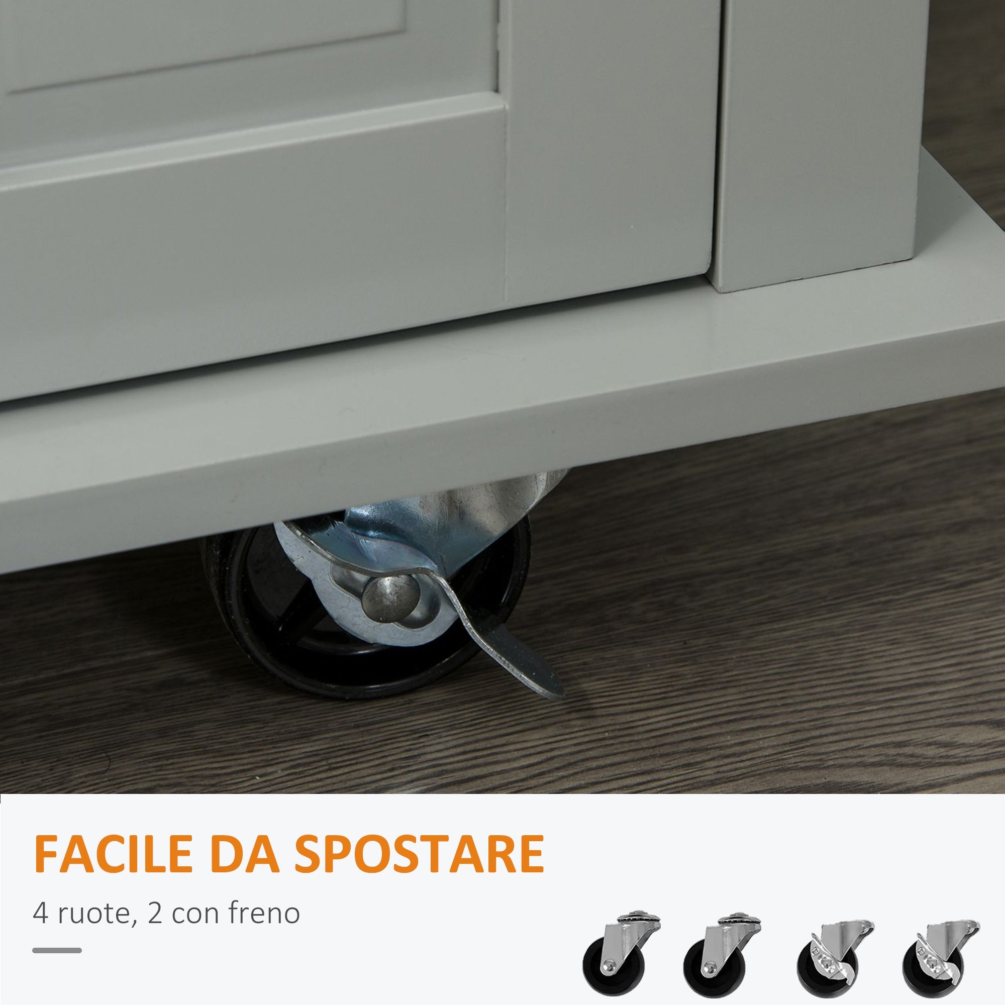 Carrello Isola da Cucina 2 Cassetti e 2 Armadietti Piano in Legno 111x44,5x82,5 cm Grigio