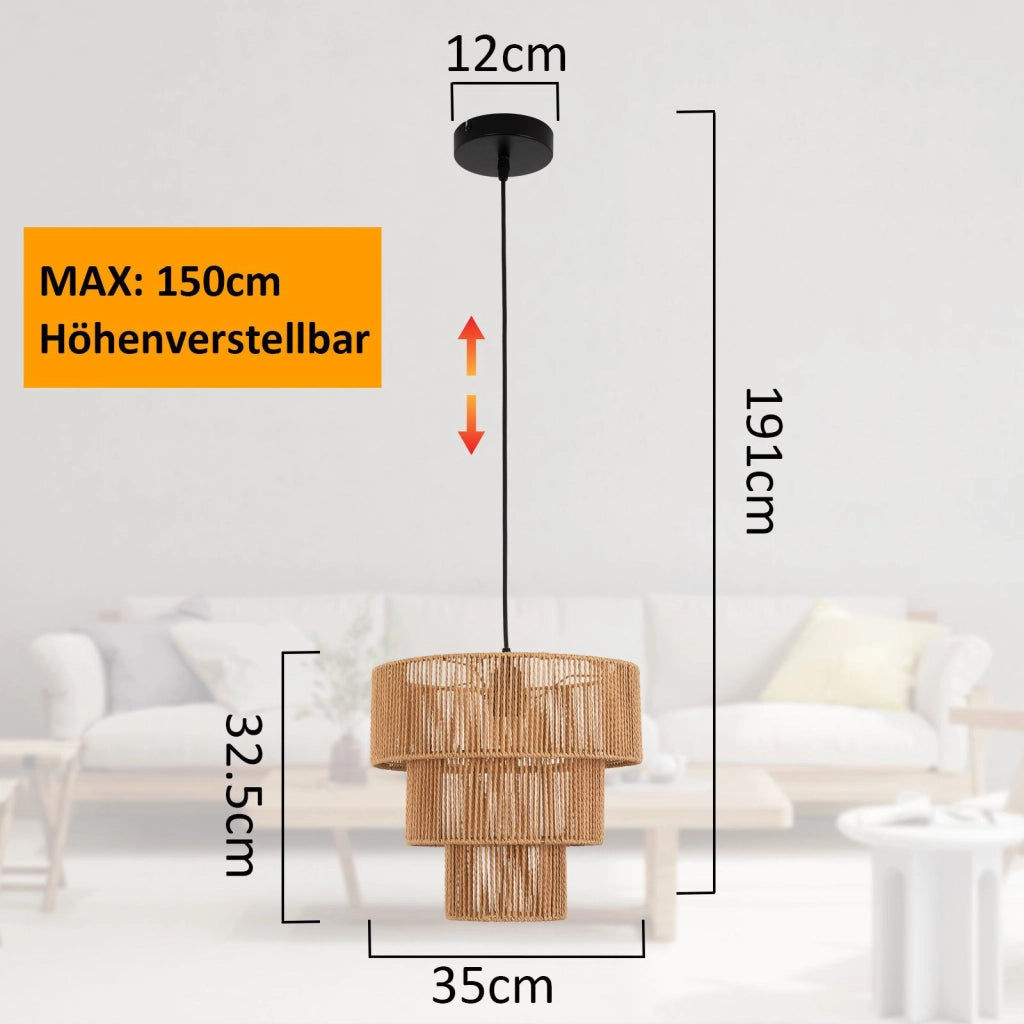 Lampada a sospensione ZMH per sala da pranzo 1 fiamma in rattan beige stile boho per bar e ristoranti