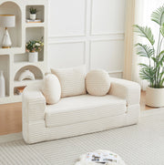Divano trasformabile 4 in 1 in velluto a coste beige HOMVRA
