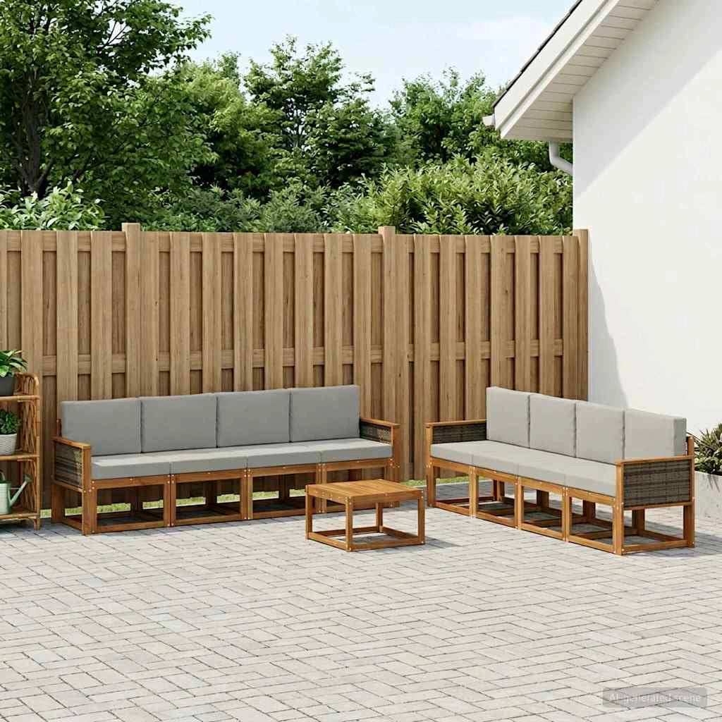 Set di divani da esterno 9 pz Naturale e Grigio Chiaro 3385087