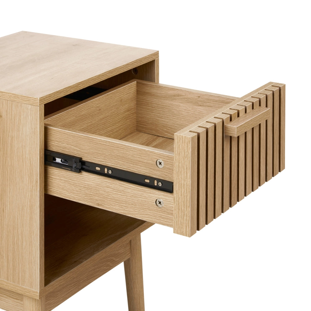 Comodino Legno chiaro MDF Gambe in legno di pino 1 cassetto portaoggetti 1 ripiano Design moderno scandinavo Camera da letto