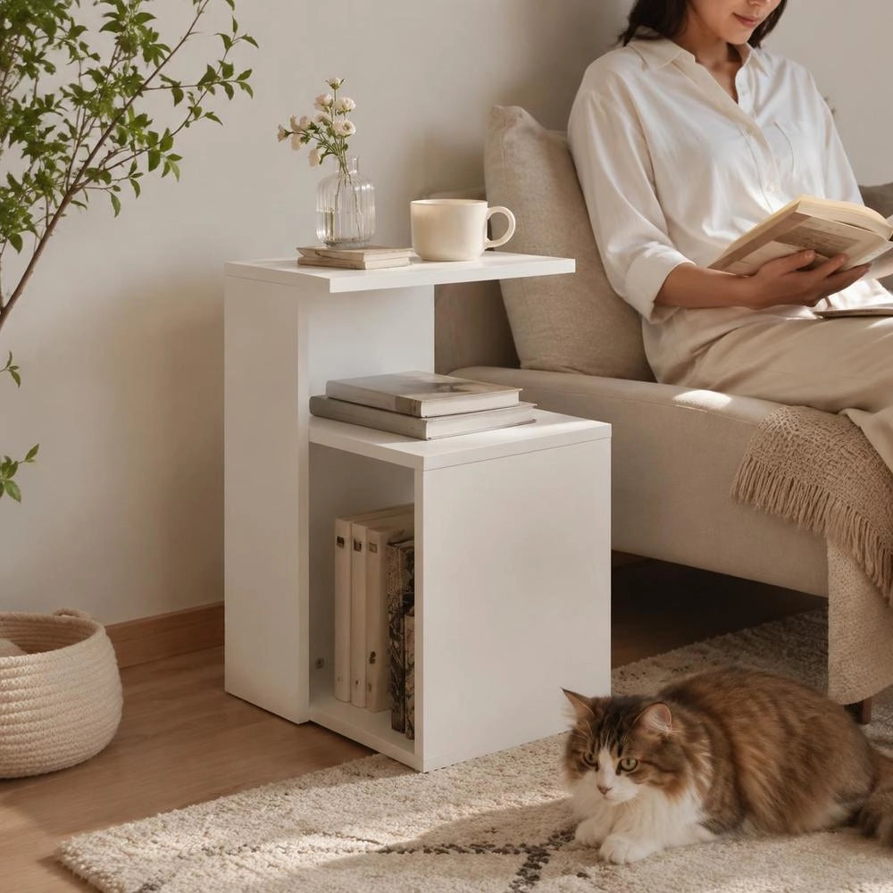 Side Table White 36x30x56 Cm Wood Composite