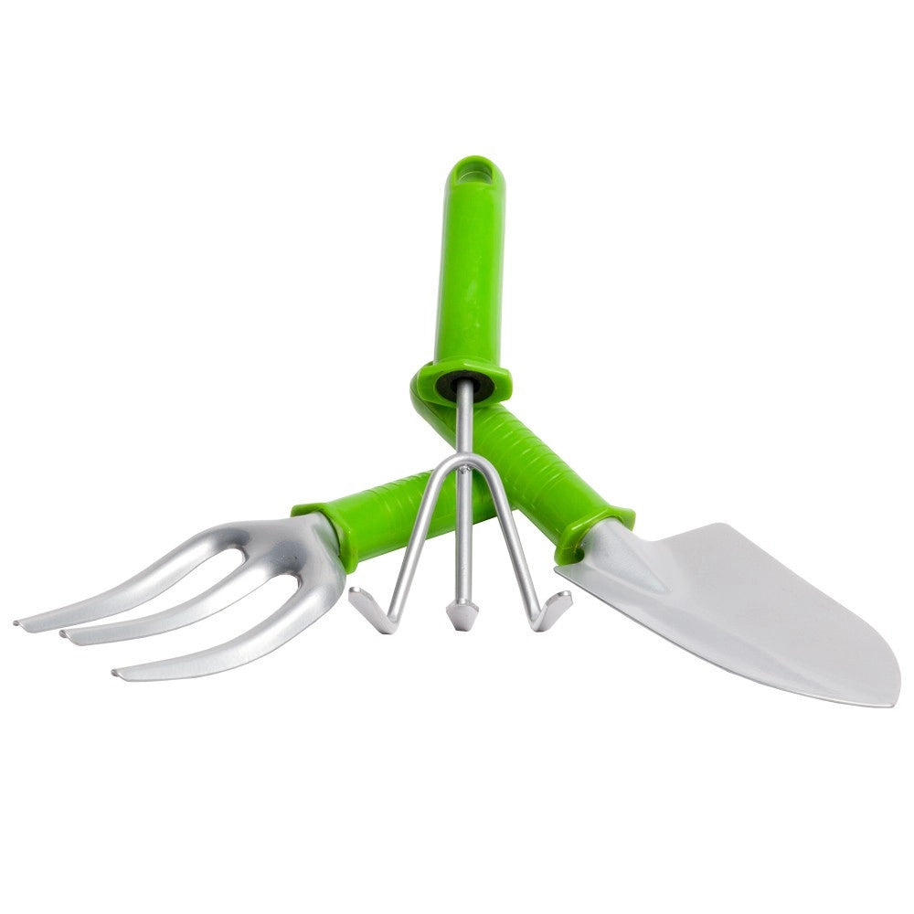 Trade Shop - Set 3 Pezzi Utensili Giardinaggio Rastrello Pala Maniglia Manutenzione Giardino -