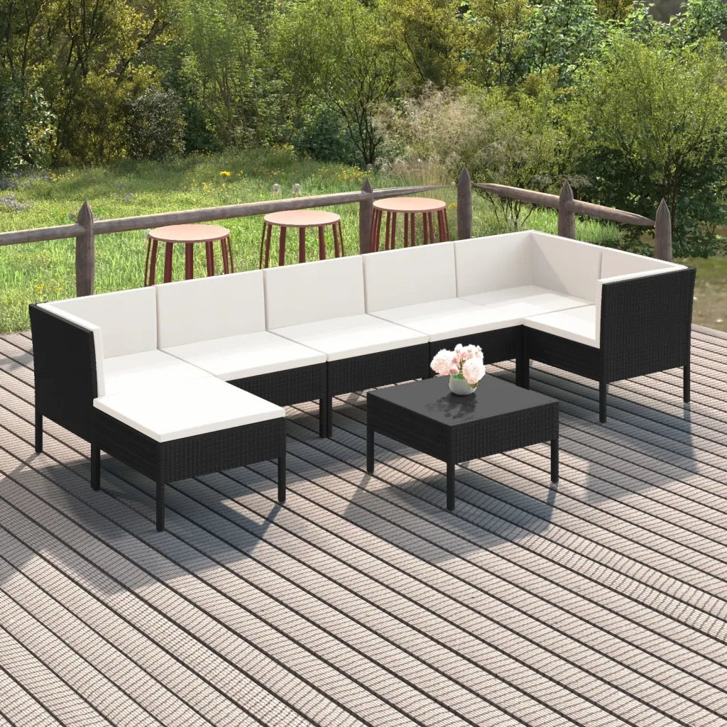 Set Divani da Giardino 8 pz con Cuscini in Polyrattan Nero 3094412